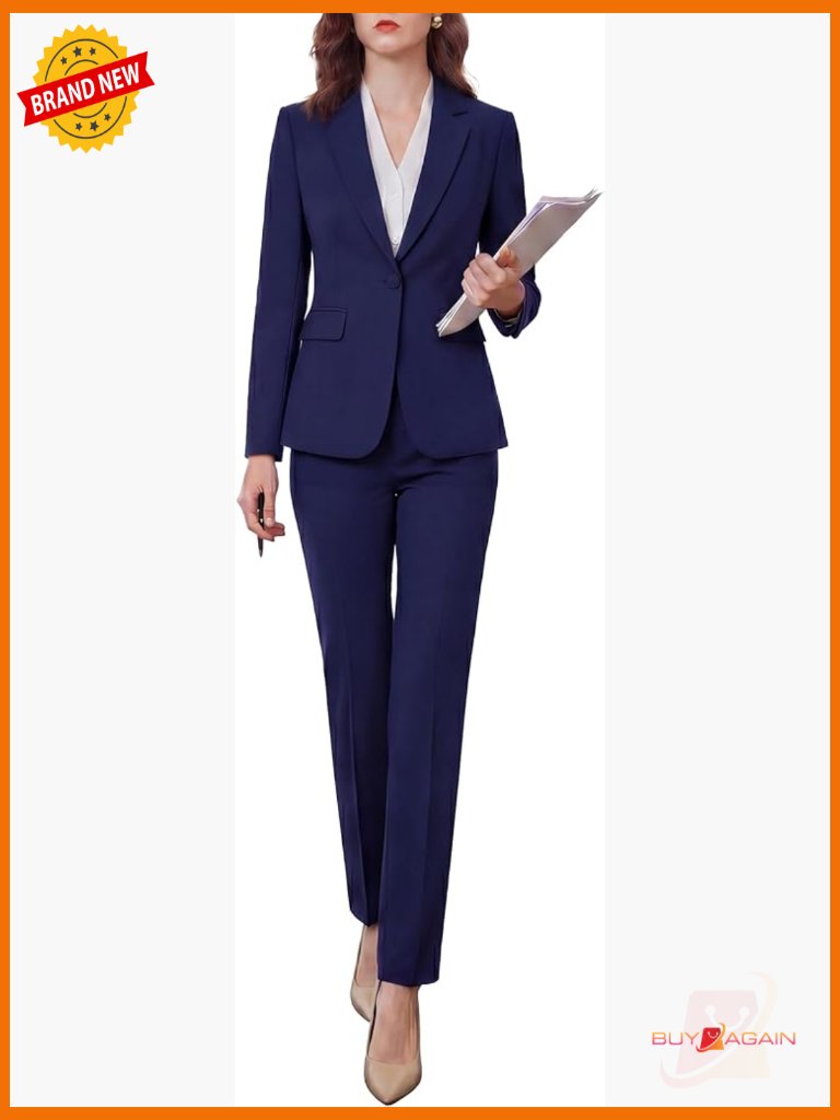 Wrinkle-Free Women's Pantsuit Set - Blazer & Trousers - Professional Office